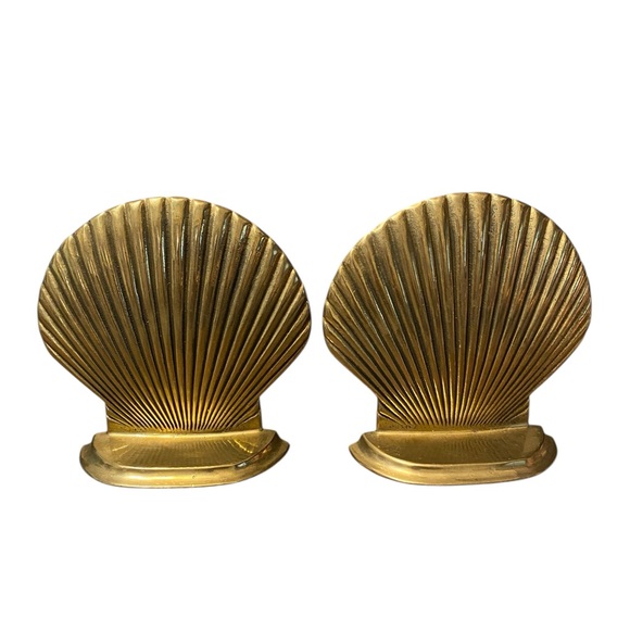 Vintage Brass Gold Clam Shell Bookends Seashell Hollywood Regency MCM - Picture 1 of 7